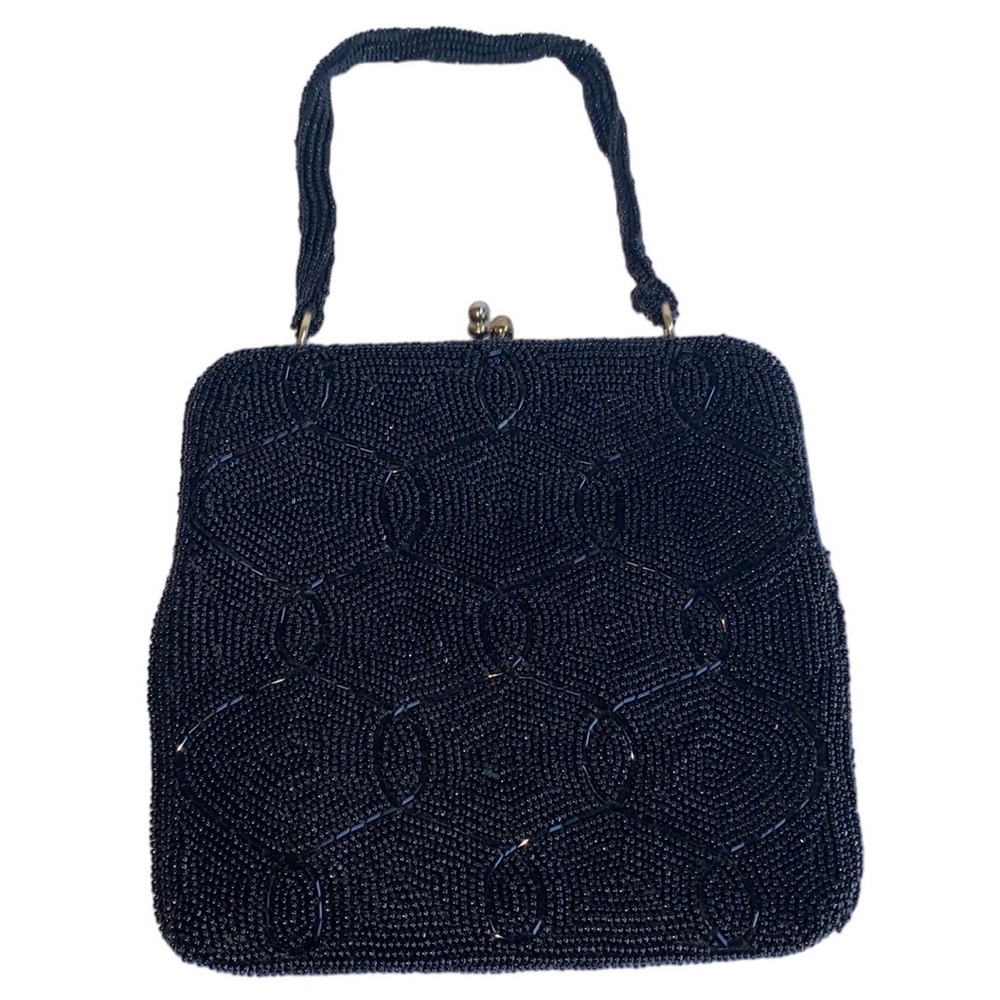 Delill Vintage Fully Glass Beaded Black Evening Purse Made in Japan
